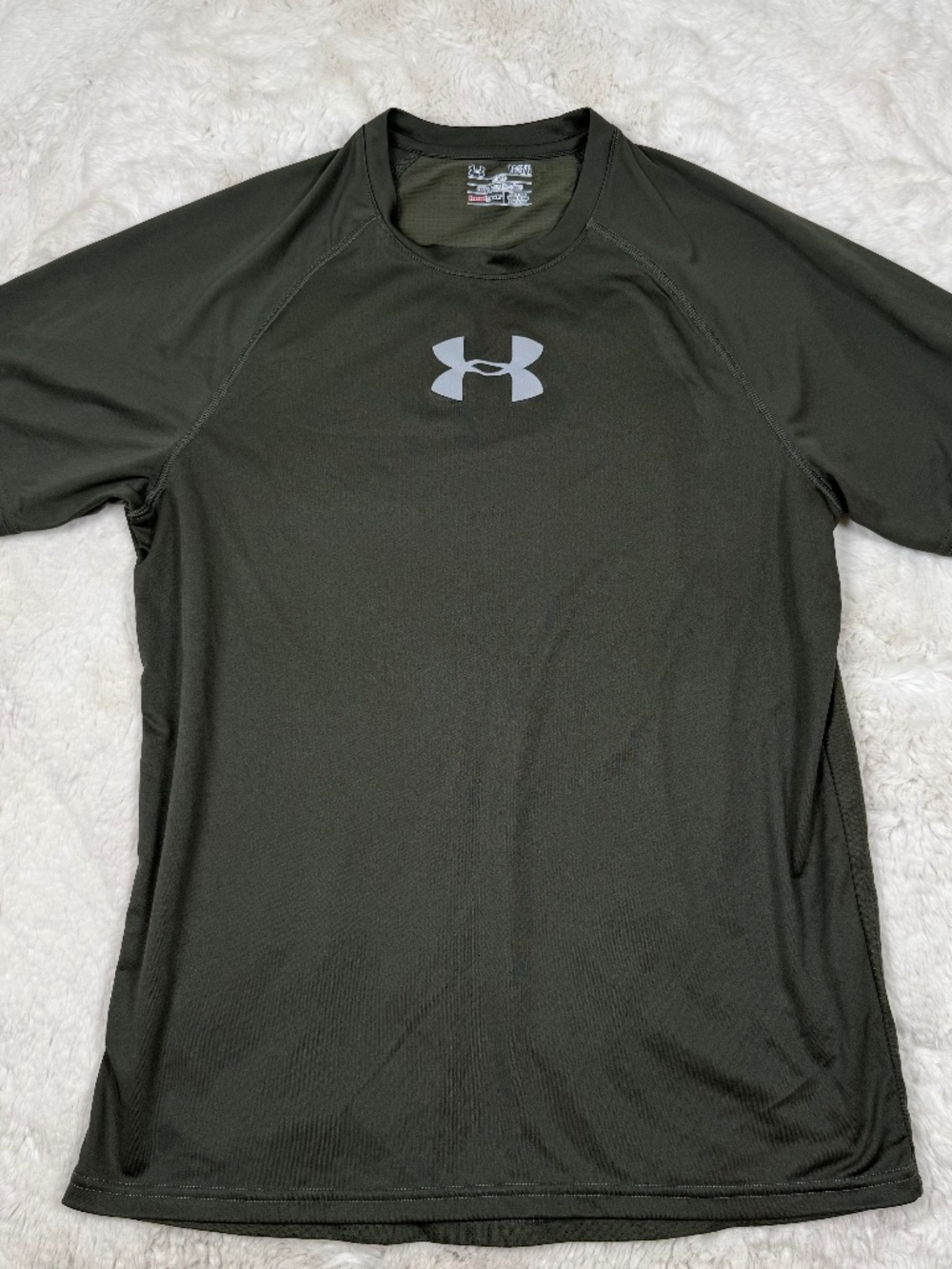 Under Armour Heat Gear Running Short Sleeve T-Shirt Green Loose Fit Men's Large